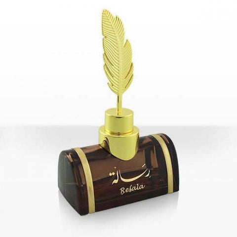 Arabian Oud Resala Eau De Parfum 100ml bottle, elegant fragrance with floral and woody notes, in a stylish glass bottle.