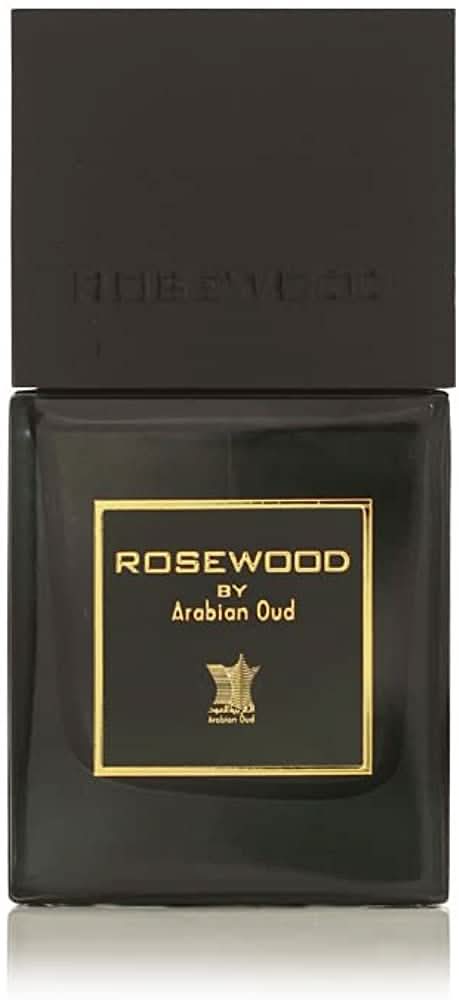 Arabian Oud Rosewood EDP Eau De Parfum 100ml glass bottle with elegant design and floral fragrance.