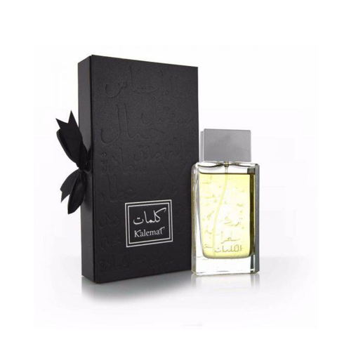 Sehr Al-Kalemat Eau De Parfum 100ml bottle by Arabian Oud, elegant glass bottle with decorative design and fragrance sprayer.