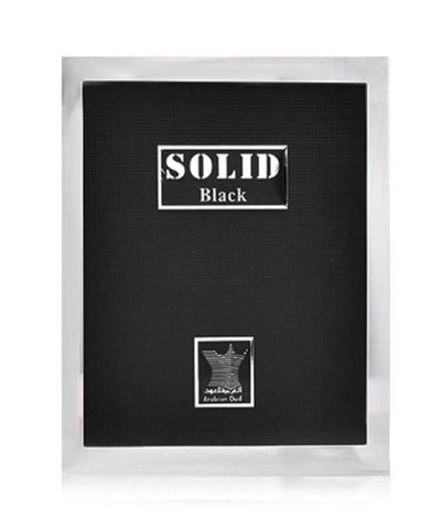 Arabian Oud Solid Black Eau de Parfum spray bottle for men, 100mL, featuring sleek black packaging and elegant design.