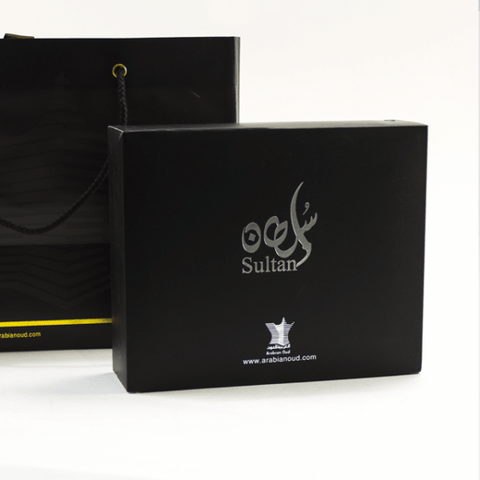 Arabian Oud Sultan Small Collection perfume gift set with multiple small fragrance bottles in elegant packaging.