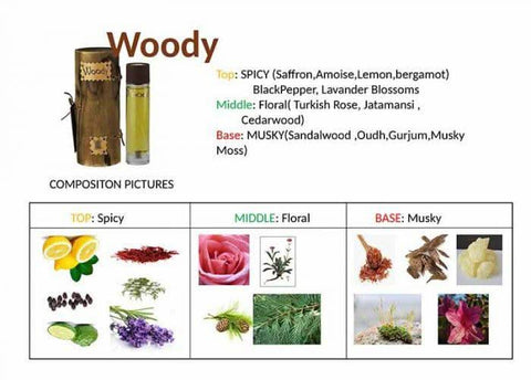 Arabian Oud Woody EDP Eau De Parfum 100ml bottle with a neutral background, showcasing the elegant fragrance packaging.