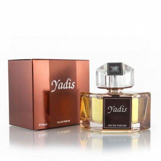 Arabian Oud Yadis Eau De Parfum 100ml bottle with box, featuring elegant glass bottle and decorative packaging.