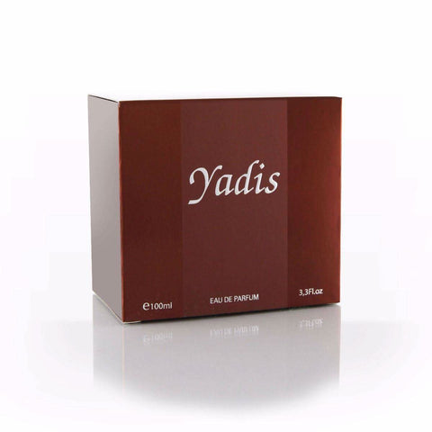 Arabian Oud Yadis Eau De Parfum 100ml bottle with clear glass and elegant design, front view showcasing the perfume.