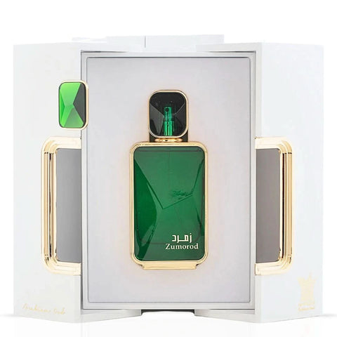 Arabian Oud Zumorod Eau de Parfum Spray 100ml with cap, featuring elegant glass bottle and floral fragrance design.
