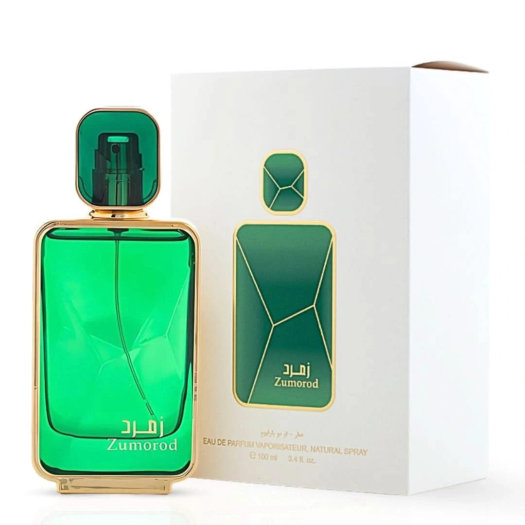 Arabian Oud Zumorod Eau de Parfum Spray 100ml, elegant bottle of Arabian Oud's fragrance with floral and woody notes.