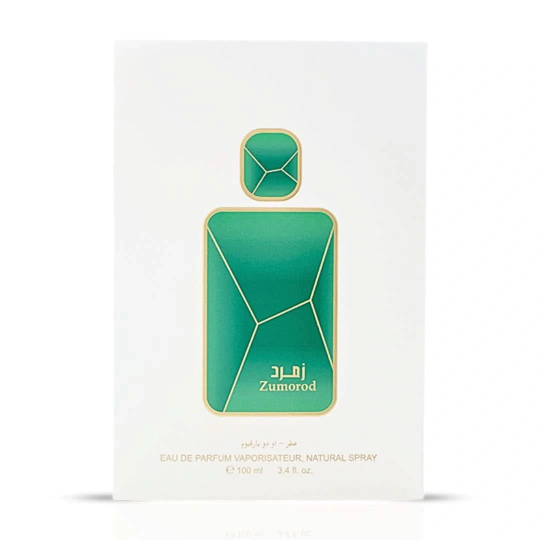 Arabian Oud Zumorod Eau de Parfum spray 100ml bottle with elegant packaging, showcasing the Arabian Oud brand and product design.