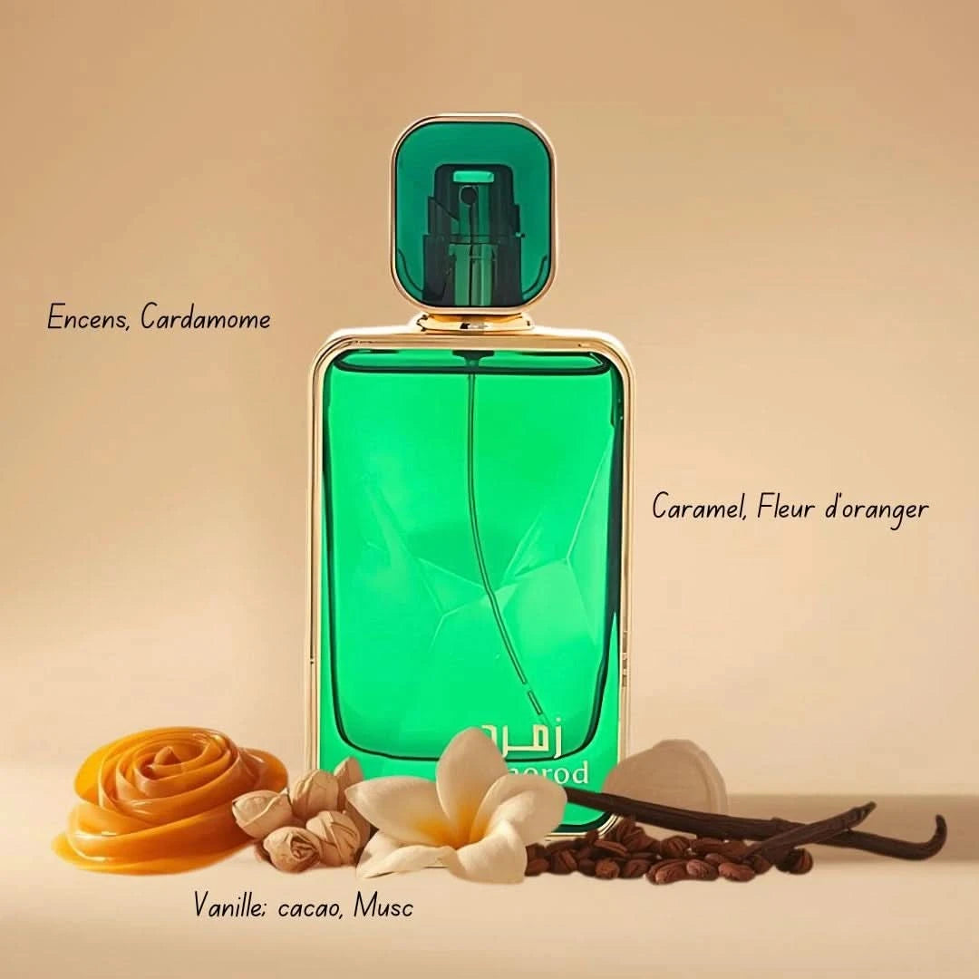 Arabian Oud Zumorod Eau de Parfum Spray 100ml, elegant fragrance bottle with ornate design and clear label.
