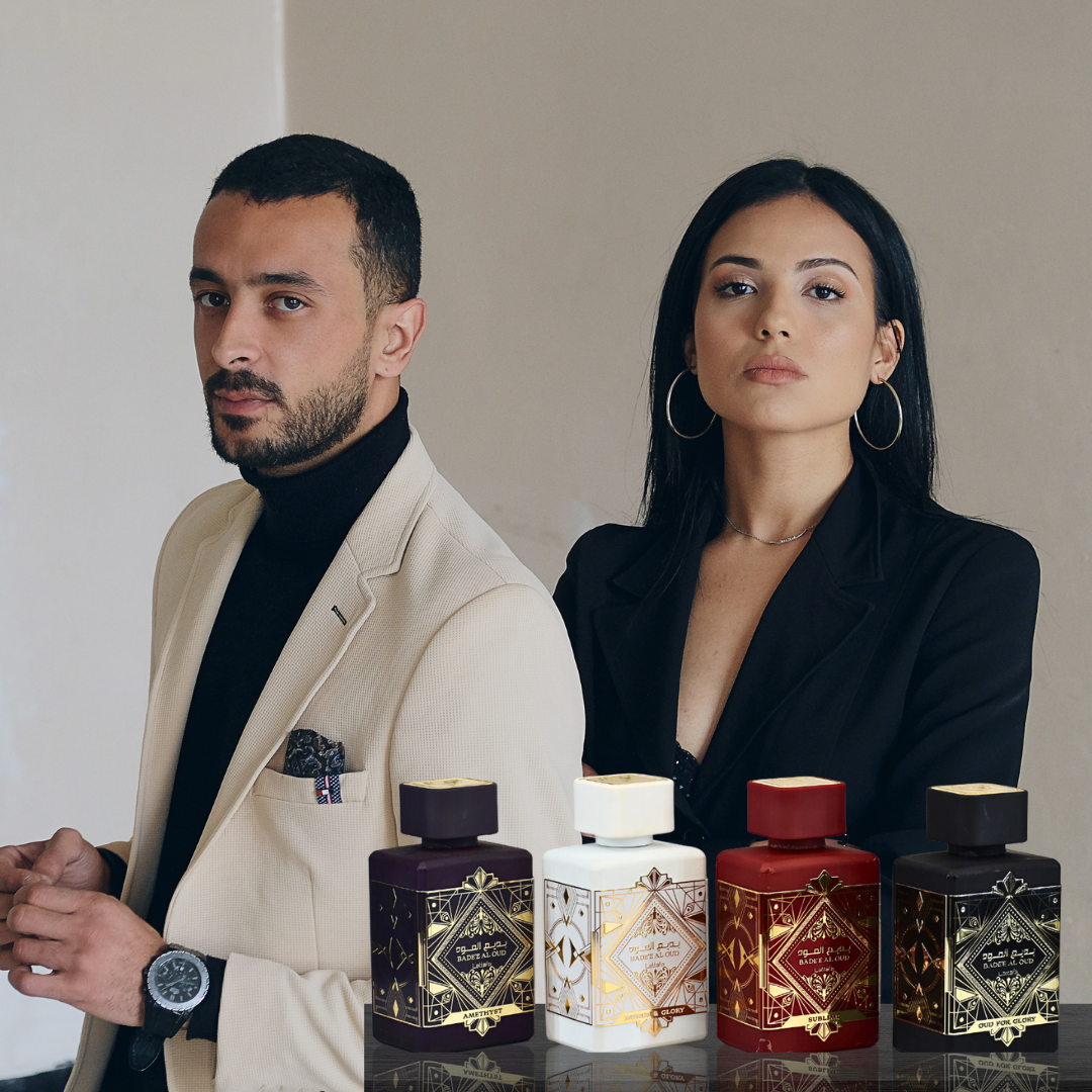 Bade'e Al Oud for Glory, Badee Al Oud Amethyst, Bade'e Al Oud Sublime & Bade’e Al Oud Honor & Glory EDP - 100ml (3.4 oz) By Lattafa Perfumes. (Velvet Pouch) - Intense Oud