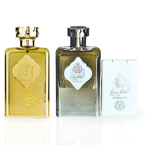 Ard Al Zaafaran Al Dirgham Special and Limited Edition Eau de Parfum bundle with two 100ml spray bottles.