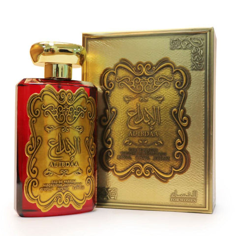 Front view of Ard Al Zaafaran Al Ibdaa Gold EDP for Women in a 100mL bottle, showcasing its luxurious design.