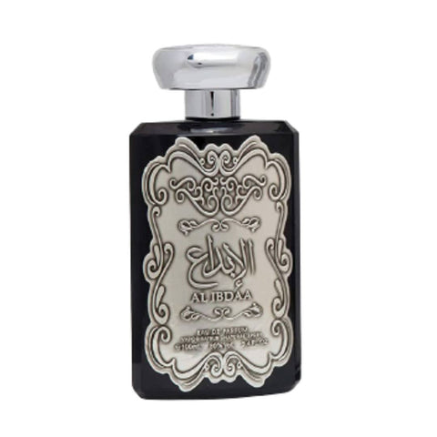 Ard Al Zaafaran Al Ibdaa Silver EDP for Men 100mL bottle, elegant perfume bottle with silver accents, fragrance for men.