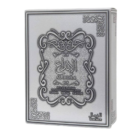 Al Ibdaa Silver Eau De Parfum for Men by Ard Al Zaafaran, 100mL bottle, featuring sleek silver packaging and elegant design.