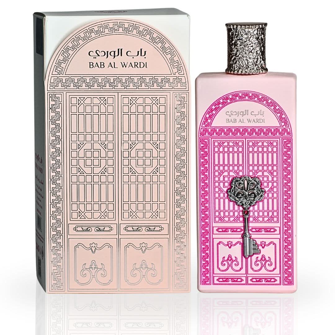 Ard Al Zaafaran Bab Al Wardi Eau de Parfum spray bottle, 100ml, featuring elegant floral fragrance design.