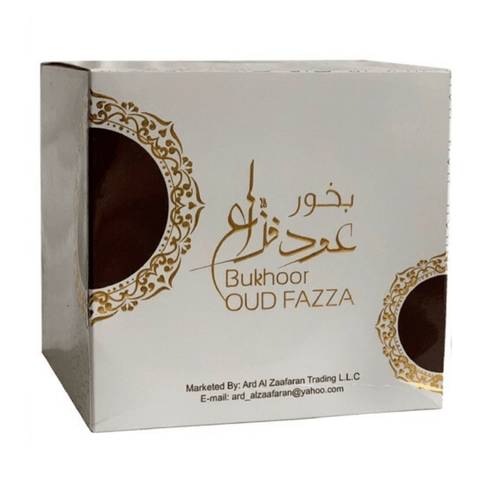 Ard Al Zaafaran Bakhoor Oud Fazza in 80g box, fragrant wood chips for traditional incense burning, aromatic and luxurious.