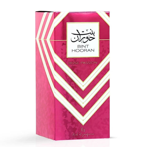 Ard Al Zaafaran Bint Hooran Rose Passion Eau de Parfum spray 100ml with pink floral bottle and elegant design.