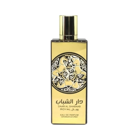 Daar Al Shabaab Royal EDP for Men by Ard Al Zaafaran in 80mL bottle, showcasing elegant fragrance packaging and design.