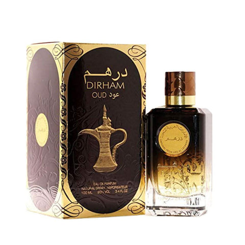 Ard Al Zaafaran Dirham Oud EDP unisex perfume bottle, 100mL, with elegant design and classic fragrance appearance.