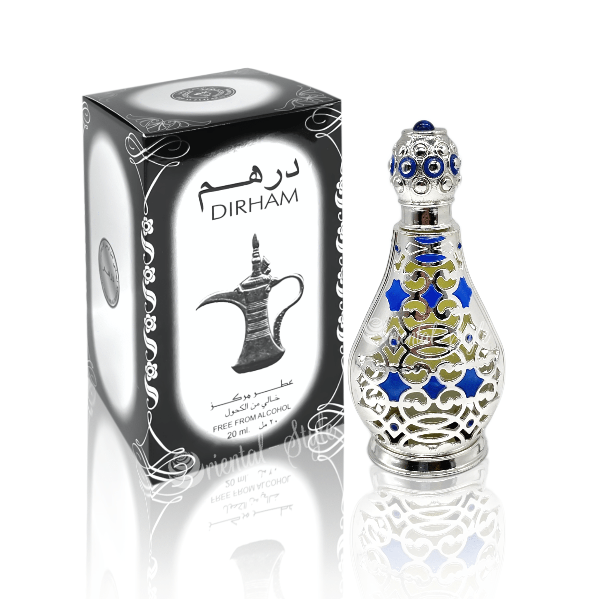 Front view of Ard Al Zaafaran Dirham Perfume Oil 20ML bottle, a concentrated perfume oil with a fresh and vital scent.