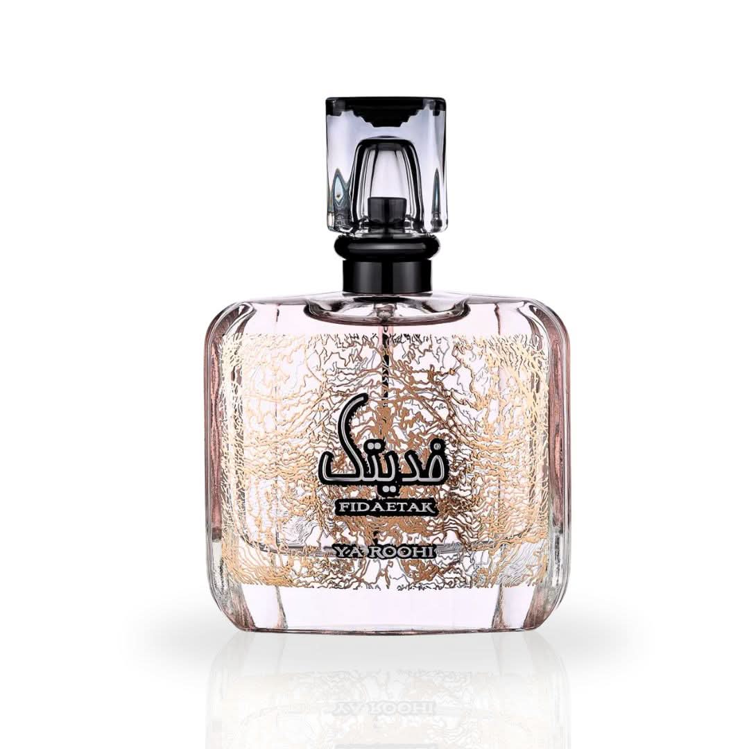 Fidetak Ya Roohi Pink EDP Spray by Ard Al Zaafaran, 100ml, featuring a pink floral perfume bottle with elegant floral design.