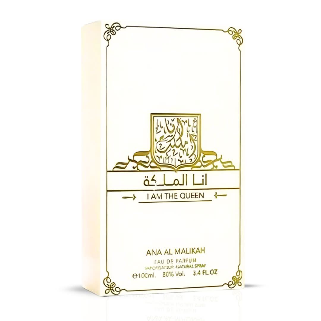 Bottle of I am the Queen EDP for Women by Ard Al Zaafaran, 100mL Eau De Parfum with elegant packaging.