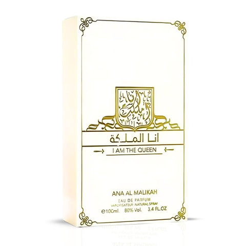 Bottle of I am the Queen EDP for Women by Ard Al Zaafaran, 100mL Eau De Parfum with elegant packaging.