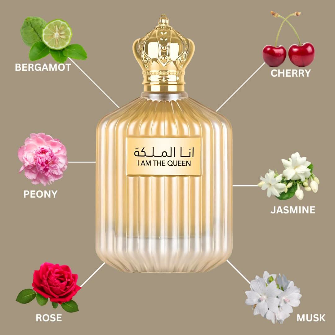 I am the Queen EDP for Women by Ard Al Zaafaran, 100mL bottle, elegant perfume with floral and oriental fragrance notes.