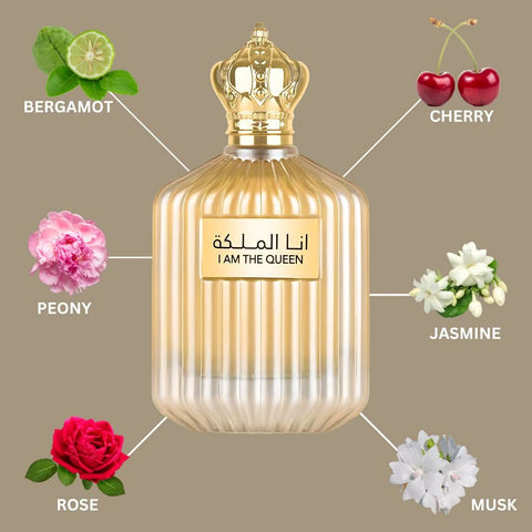 I am the Queen EDP for Women by Ard Al Zaafaran, 100mL bottle, elegant perfume with floral and oriental fragrance notes.