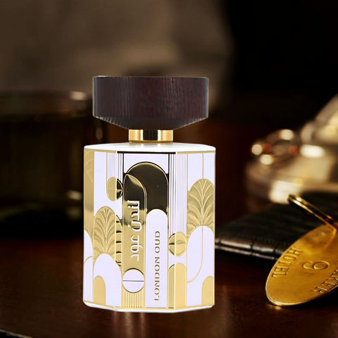 London Oud Eau de Parfum Spray by Ard Al Zaafaran in 100ml bottle, featuring a luxurious scent with intricate design.