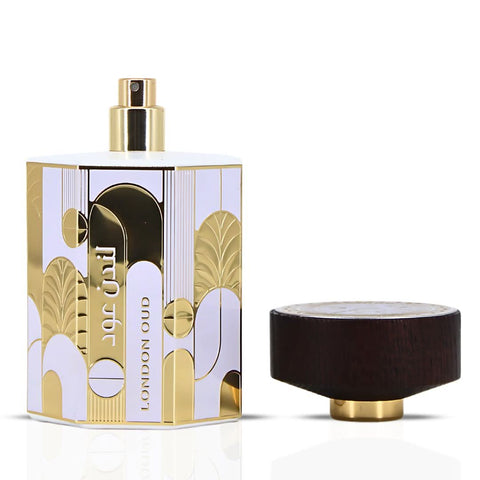 London Oud Eau de Parfum Spray by Ard Al Zaafaran, 100ml bottle, featuring a sleek glass design with a decorative cap.