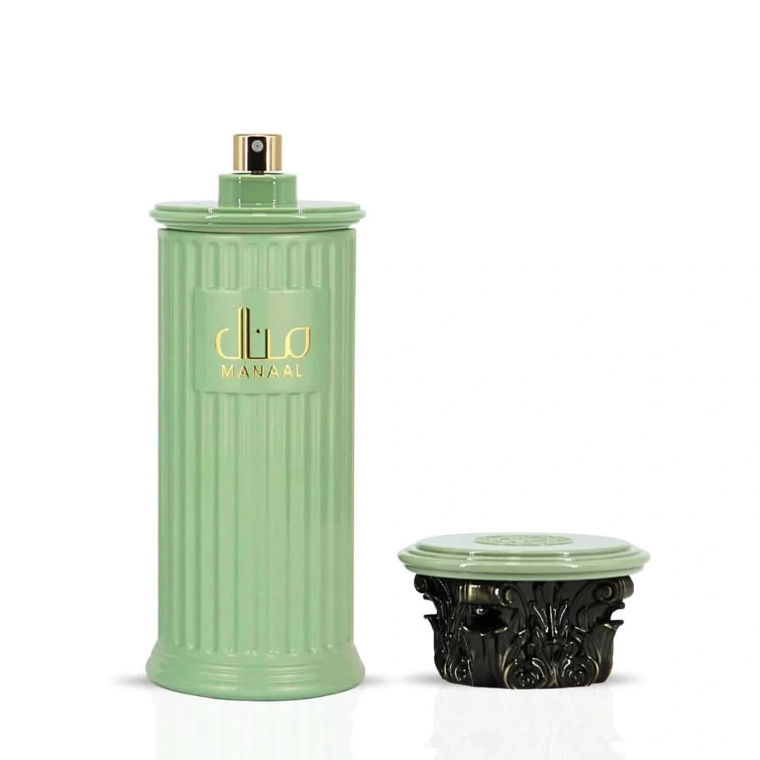 Manaal Eau de Parfum Spray by Ard Al Zaafaran, 100ml bottle, elegant glass bottle with floral and spicy fragrance details
