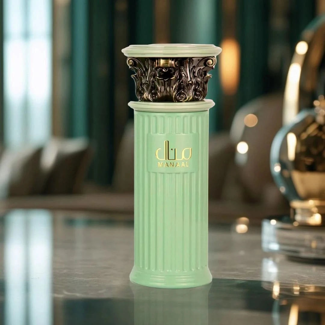 Manaal Eau de Parfum Spray by Ard Al Zaafaran, 100ml bottle with elegant floral and spicy fragrance details visible.
