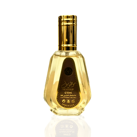 Ard Al Zaafaran Mousuf Eau de Parfum Spray 50ml, elegant bottle with floral and woody notes, designed for a luxurious scent.