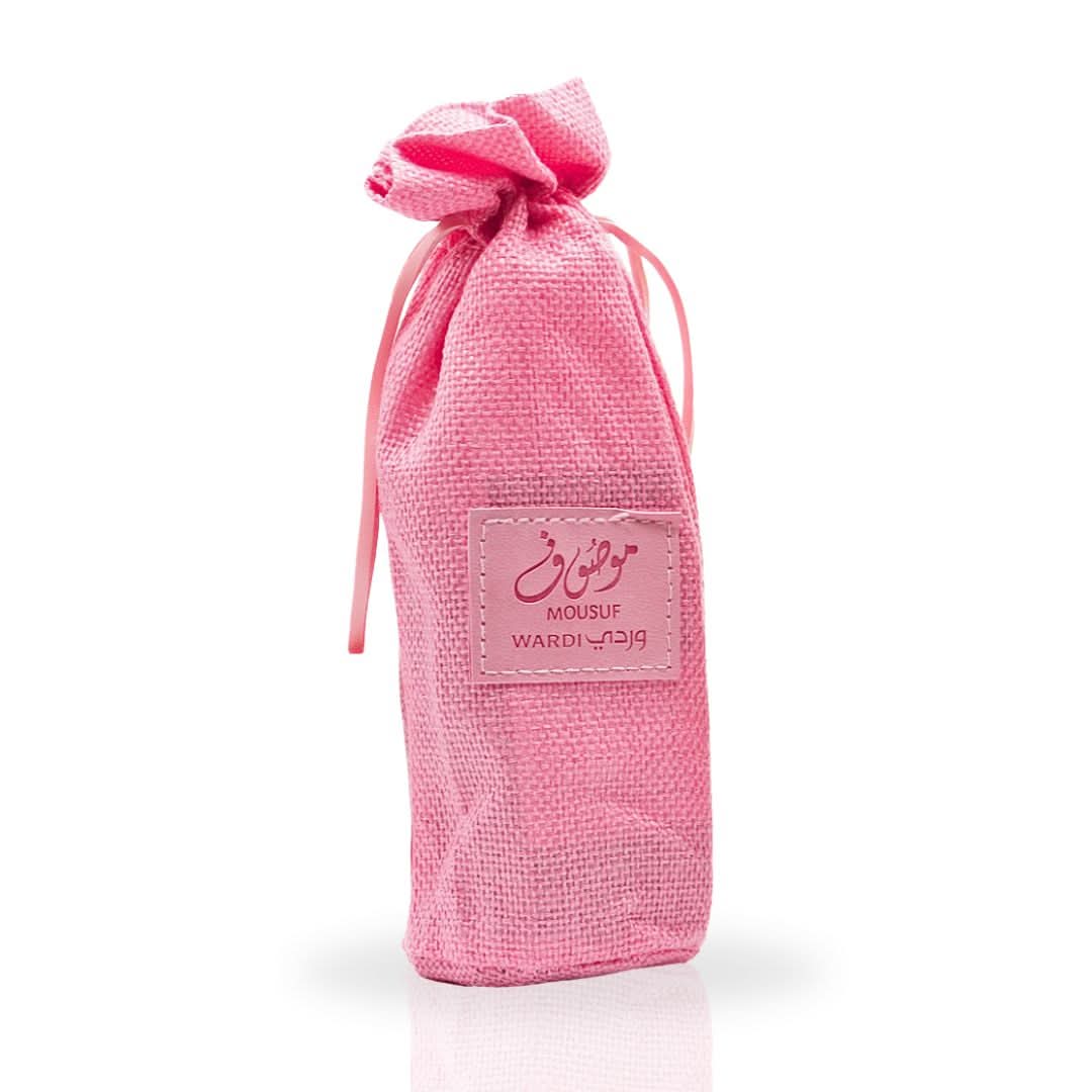 Ard Al Zaafaran Mousuf Wardi EDP spray 100ML with elegant floral and woody scent, showcased in a sleek glass bottle.