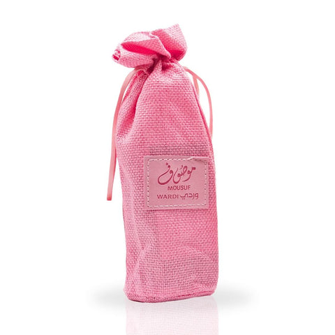 Ard Al Zaafaran Mousuf Wardi EDP spray 100ML with elegant floral and woody scent, showcased in a sleek glass bottle.