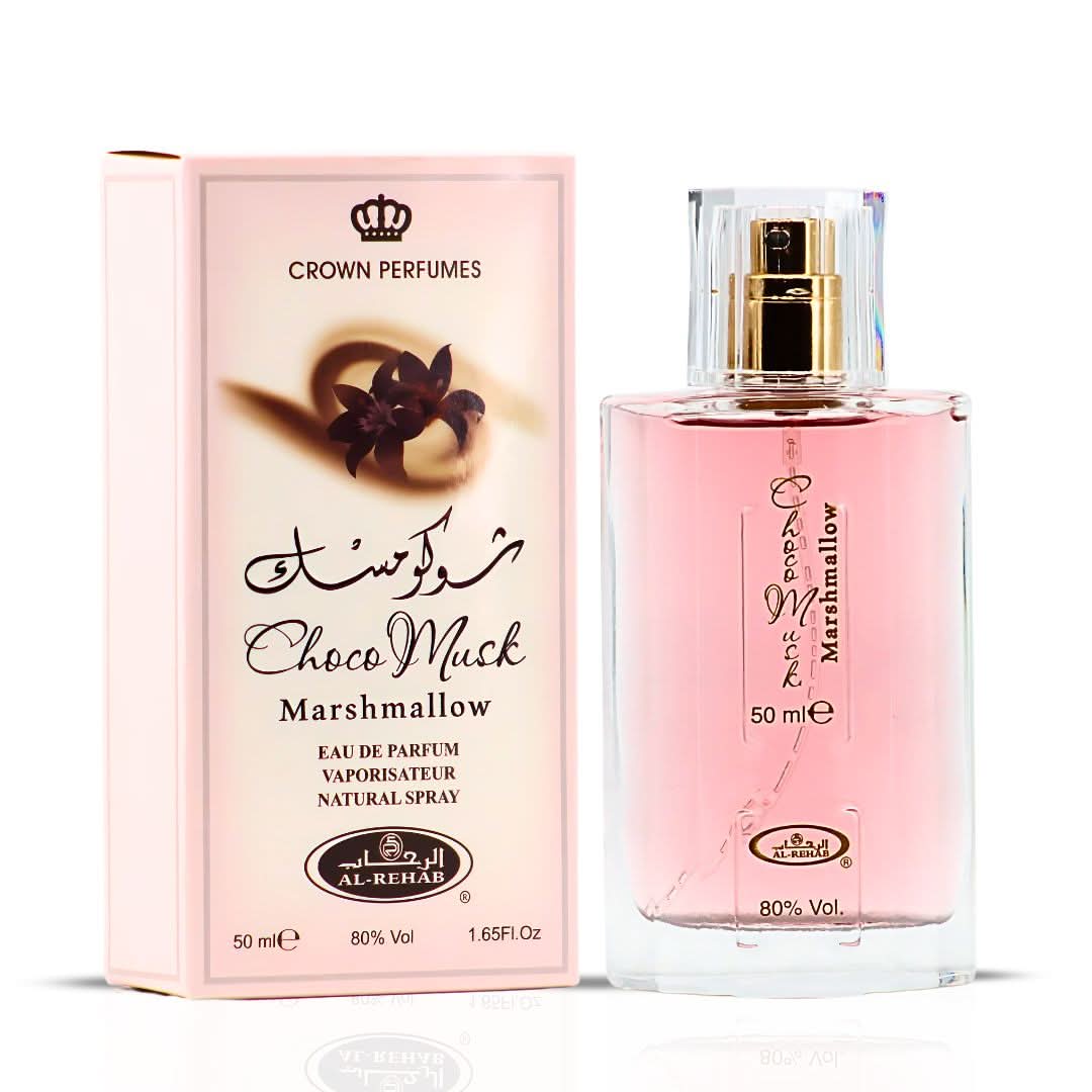 Bundle of Pink Blush and Choco Musk Marshmallow Eau De Parfum sprays by Ard Al Zaafaran, including 100ml, 50ml, and 6ml roll-on perfume bottles.