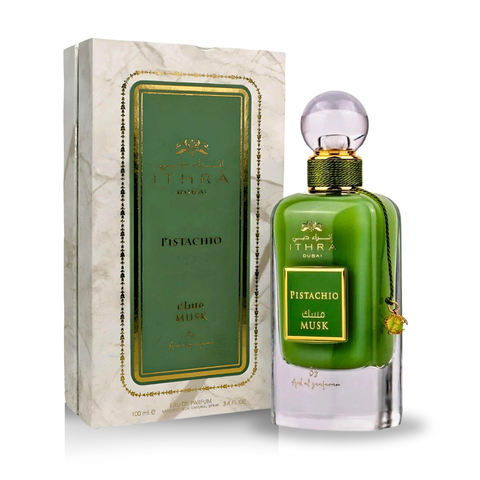 Ard Al Zaafaran Pistachio Musk Eau de Parfum spray 100ml bottle, featuring a sleek design and pistachio and musk fragrance notes.