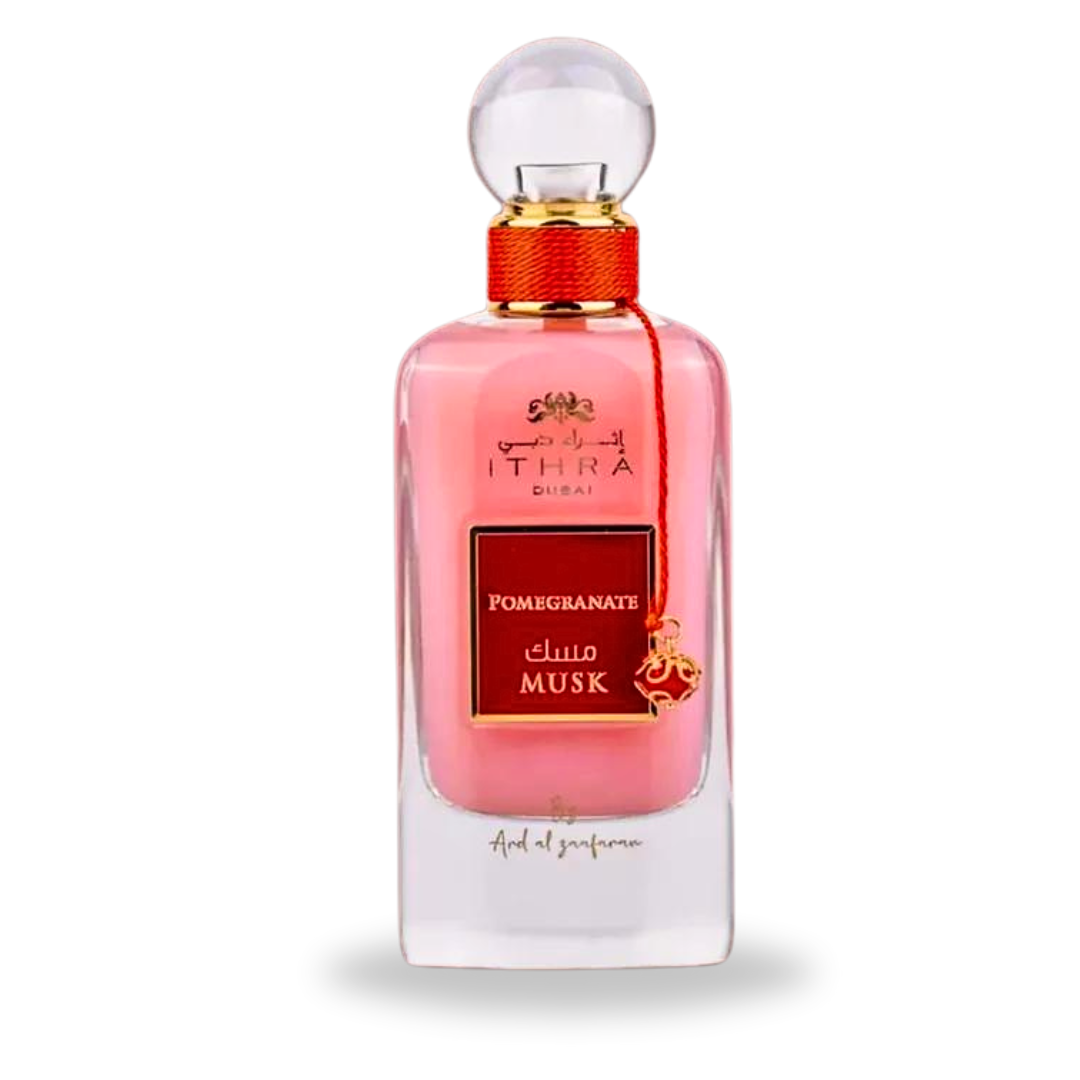 Ard Al Zaafaran Pomegranate Musk Eau De Parfum spray bottle, 100ml, with elegant design and vivid pomegranate and musk notes.