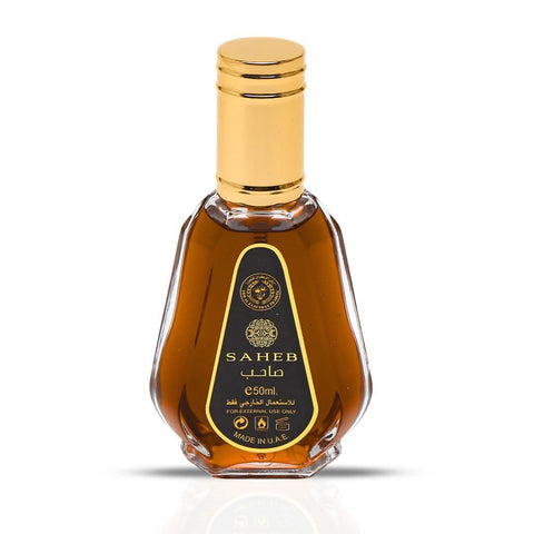Ard Al Zaafaran Saheb Eau de Parfum 50ml bottle with cap beside it