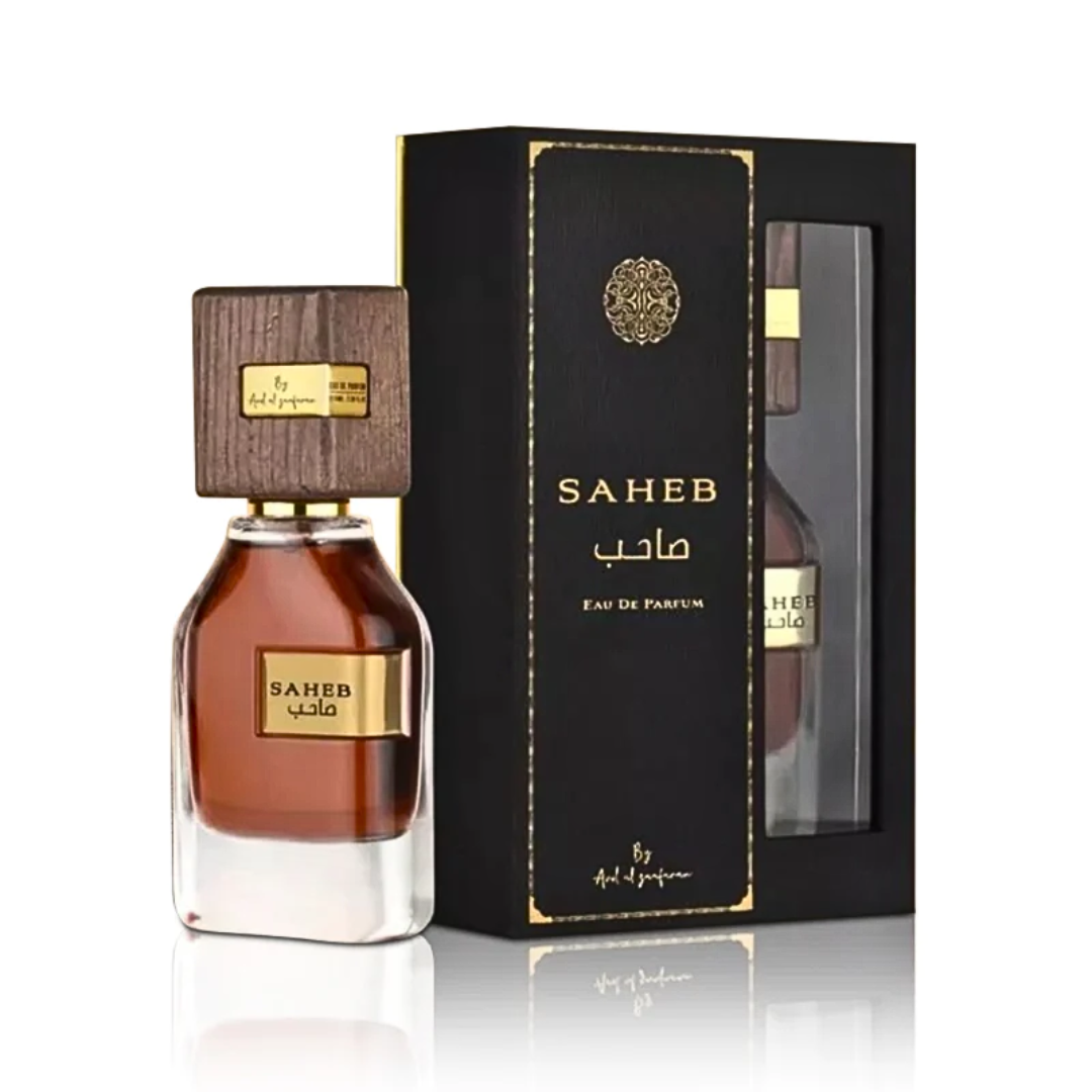 Front view of Ard Al Zaafaran Saheb Eau de Parfum spray bottle, 70ml, with elegant packaging and label.