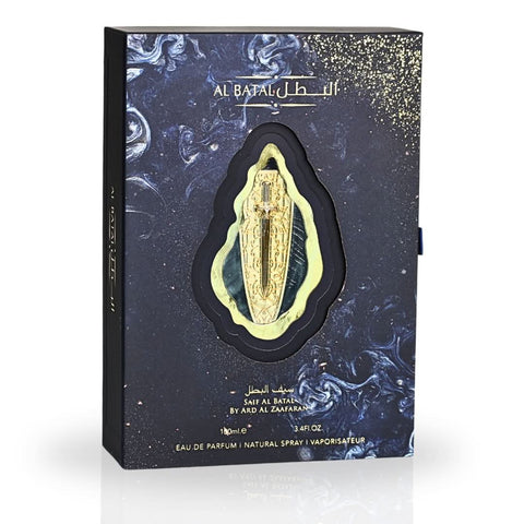 Saif Al Batal Eau De Parfum spray by Ard Al Zaafaran in 100ml bottle, featuring an exotic fresh and warm fragrance blend.