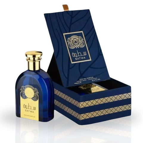 Satwa Eau de Parfum Spray by Ard Al Zaafaran, 100ml, featuring a sleek bottle with elegant branding and floral and spicy notes.