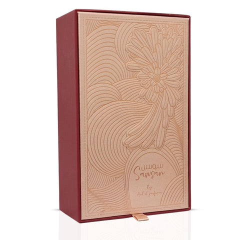 Sawsan Eau de Parfum Spray by Ard Al Zaafaran, 100ml bottle, elegant perfume bottle with decorative cap and floral design.