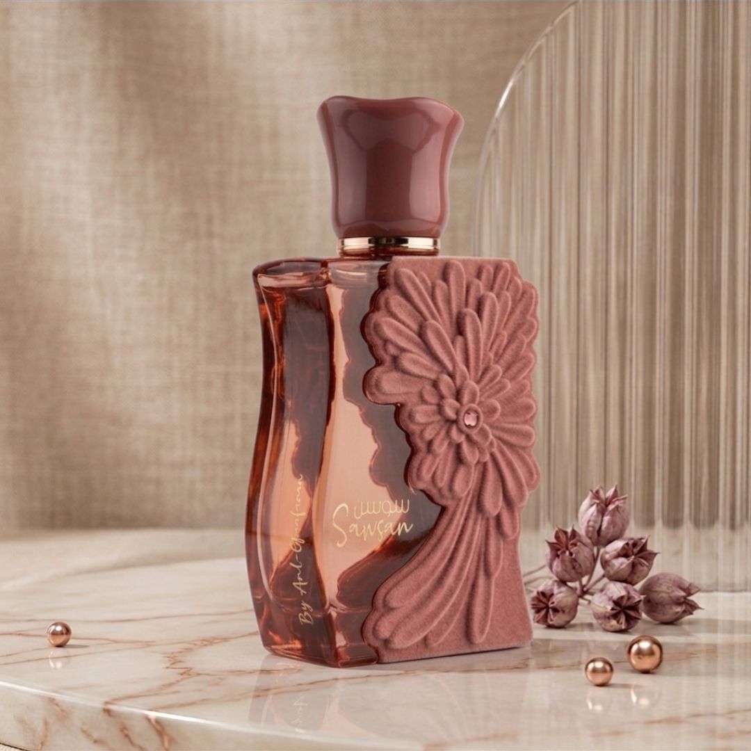 Sawsan Eau de Parfum spray bottle by Ard Al Zaafaran, 100ml, with elegant floral design and clear glass packaging.