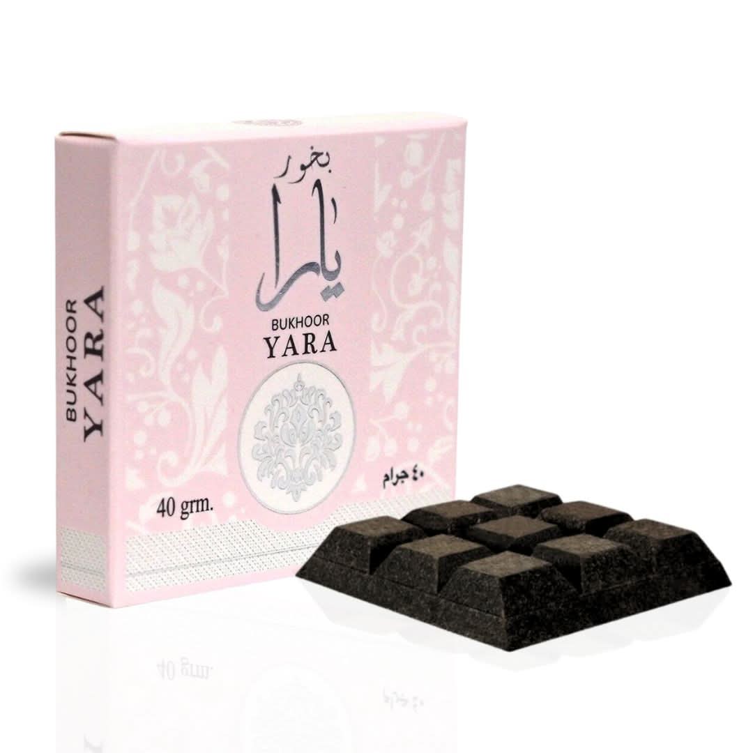 Yara Bakhoor 40g by Ard Al Zaafaran in a clear container, featuring traditional aromatic incense for home use.