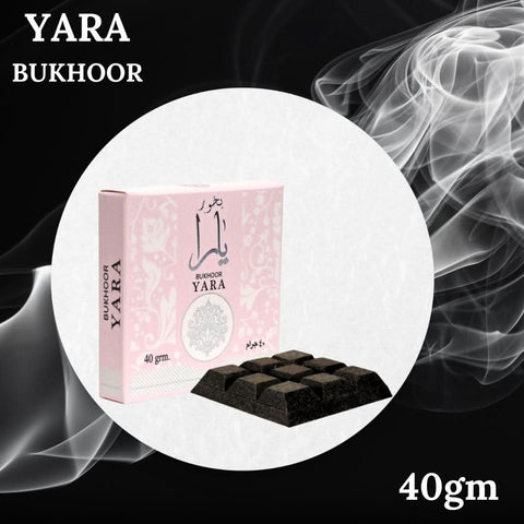 Yara Bukhoor by Ard Al Zaafaran in 40g package, traditional aromatic incense with floral and woody scents, in a decorative container.