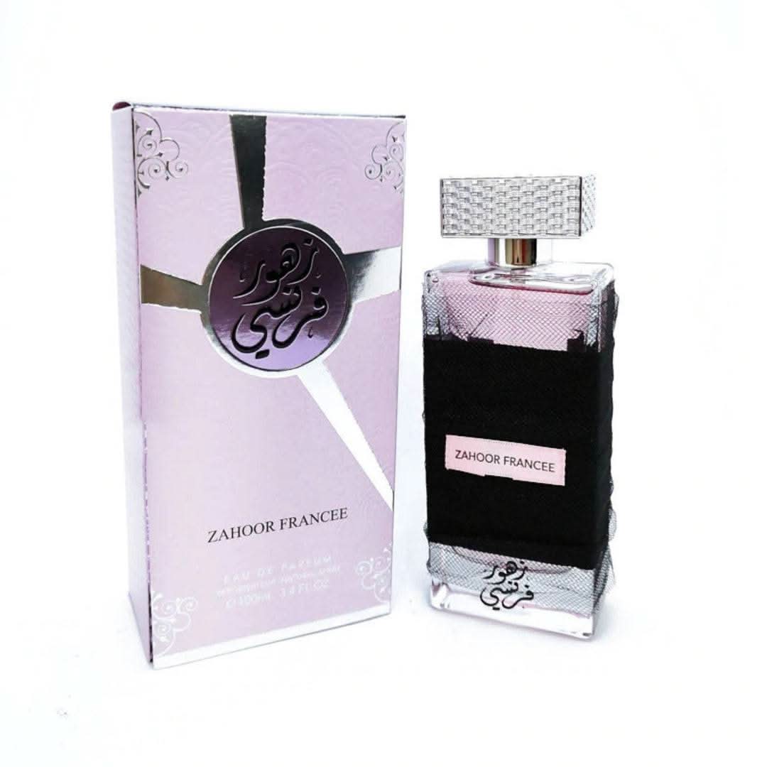 Zahoor Francee Eau De Parfum for women in 100mL bottle by Ard Al Zaafaran, featuring elegant perfume bottle design.