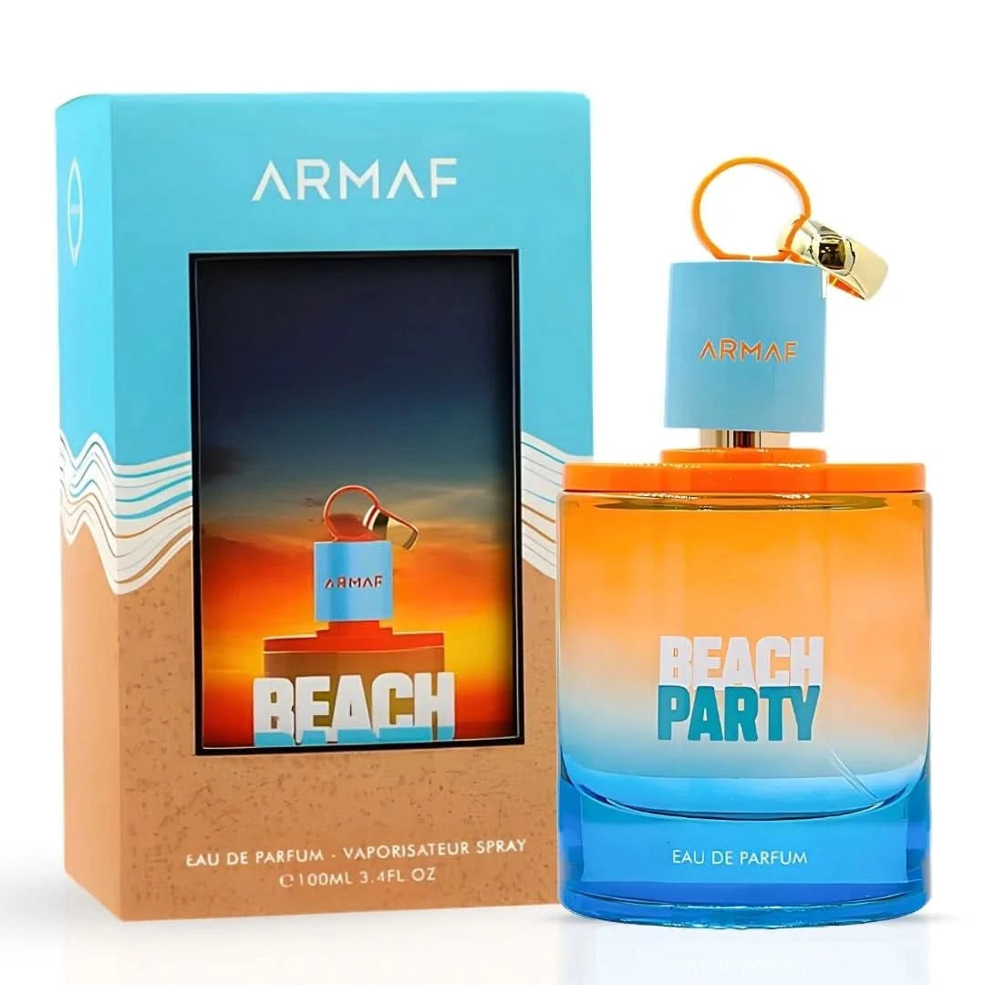 Armaf Beach Party Eau de Parfum spray 100ml, a tropical fragrance bottle with vibrant beach-themed design.