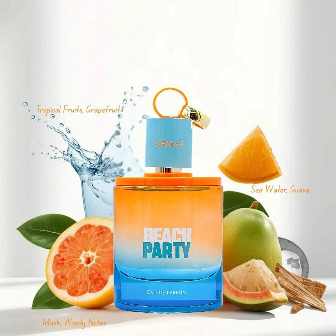 Armaf Beach Party Eau de Parfum spray 100ml, showcasing the stylish bottle with tropical-inspired design.
