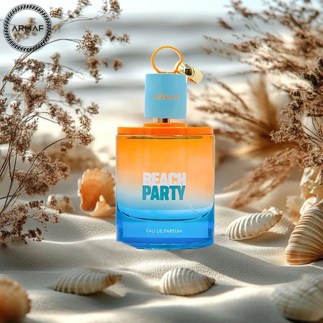 Armaf Beach Party Eau de Parfum spray 100ml, featuring a sleek bottle design with vibrant, tropical-themed packaging.